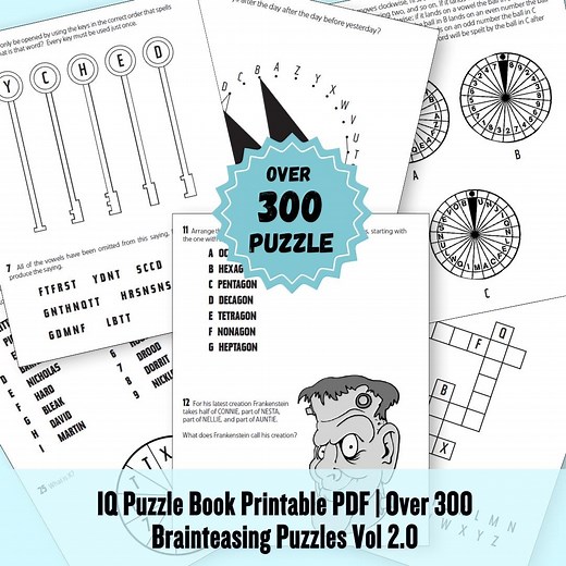 IQ Puzzle Book Printable – Over 300 Brain Teaser Puzzles (vol 2.0) - Etsy