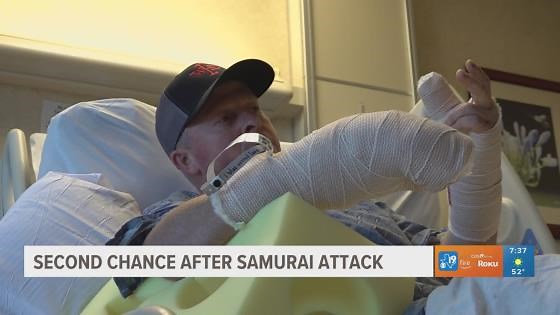 Firefighter gets second chance after samurai sword attack