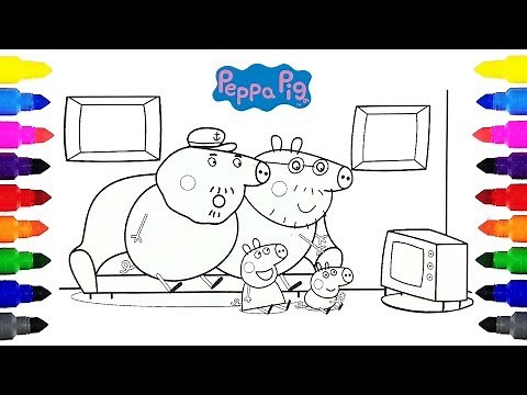 Peppa Pig Watching TV Coloring Pages for Kids