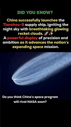 China’s Tianzhou-9 Lights Up the Sky with a Stunning Rocket Launch! #shorts