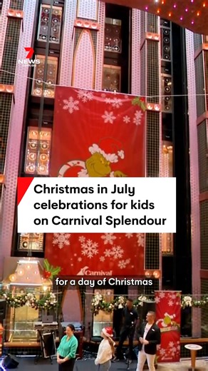 Tonight on 7NEWS: The Carnival Splendour transformed for a noble cause, with patients from the Sydney Children's Hospital welcomed aboard for a Christmas in July celebration. Stream on 7plus. #Christmas #ChristmasInJuly #carnivalcruise #carnivalsplendour #7NEWS | 7NEWS Sydney