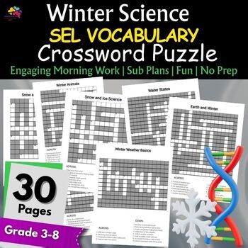 January Winter Science Vocabulary Crossword Activities 3rd,4th,5th,6th,7th,8th
