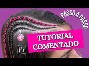 como fazer TRANÇA NAGÔ - EMBUTIDA INVERTIDA + fio de cetim e pingentes •• female hairstyle DIY