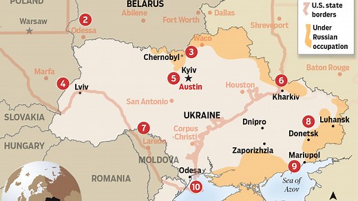 What if Austin were Kyiv? Map shows how Russian invasion of Ukraine, war zones can hit close to home