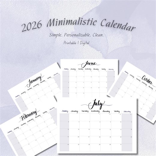 Simple Monthly Calendar 2026, Printable Monthly Planner, Minimal Aesthetic Wall Calendar, Neutral Customizable Months, Instant Download - Etsy Canada