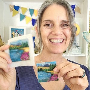 Learn to needle felt a mini 2D Landscape with a lake and reflections. Tune in Wednesday at 2pm CST for our free weekly video tutorial on Wooly Wednesday! Needle felting a landscape picture can be easy and fun when you break it down into basic steps. If you have been wanting to learn how to needle felt a picture of a landscape or other scene, this is a beginner friendly project to try. FUN! This is Part One of a two part series on needle felting a landscape, a perfect beginner needle felting proj