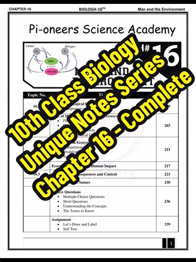 10th Class Biology | Chapter 16 Unique Notes Series #10thclass #fypシviral #fypシ゚viral🖤tiktok #viral #bio