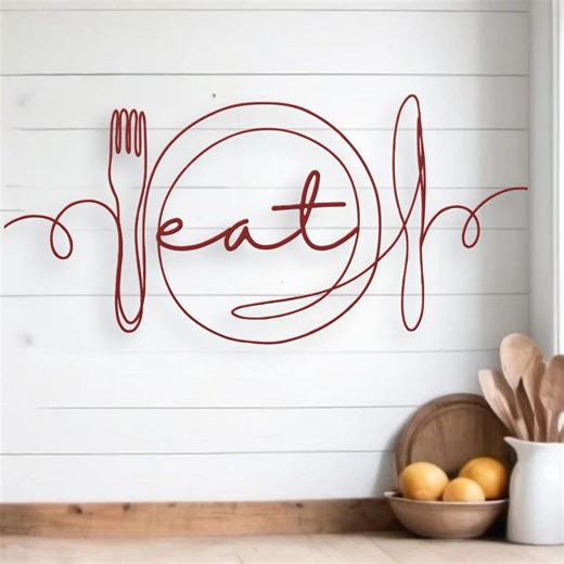 Eat Script Font Metal Artwork, Fork Knife Plate Steel Sign, Kitchen Wall Decor, Dining Room Picture, Housewarming Gift, Decoration for Home - Etsy