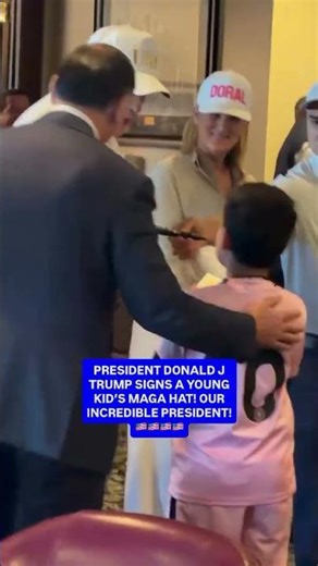 PRESIDENT DONALD J TRUMP SIGNS A YOUNG KID'S MAGA HAT! OUR INCREDIBLE PRESIDENT!