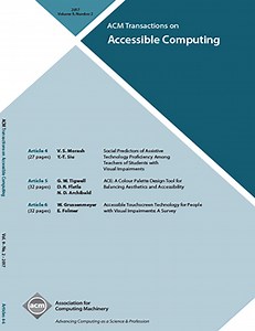 Accessible Touchscreen Technology for People with Visual Impairments: A Survey: ACM Transactions on Accessible Computing: Vol 9, No 2