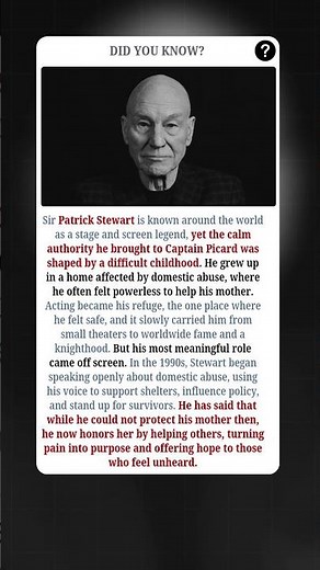 Patrick Stewart's Painful Childhood Fueled His Mission for Change