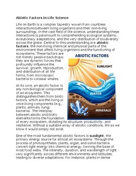 Abiotic Factors Worksheet for Sub-Plan or Classwork & Homework