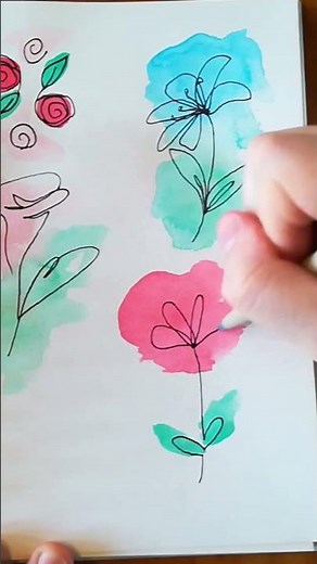 easy flower doodles with watercolor ♥ tutorial for beginner step by step