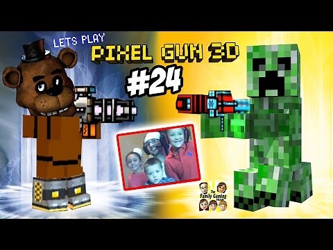 Creeper vs. Freddy Fazbear! Dad & Kids play Pixel Gun 3D Co-Op Survival (Face Cam Part 24)