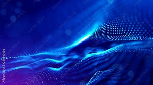 4k abstract looped backgrounds with glow particles with depth of field. Science fiction background of microworld or space. Blue surface 2