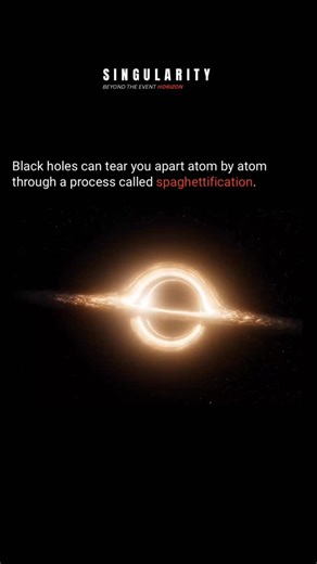 The Singularity on Instagram: "Spaghettification occurs near a black hole when extreme gravitational tidal forces pull unevenly on an object, stretching it lengthwise. As the object approaches the event horizon, gravity intensifies exponentially, causing matter to elongate, compress, and ultimately break down at the atomic level. This process results from space-time distortion, making survival physically impossible and turning matter into a stream of particles."