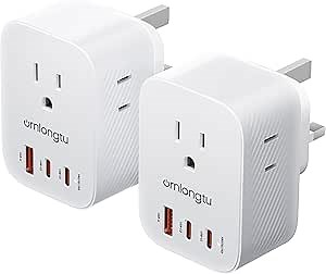 UK Adapters for Travel 2 Pack, US to UK Type G Plug Adapter with 20W USB-C & 3 AC Outlets, Ireland Power Adaptor for USA to England London Scotland British Dubai Hong Kong Singapore Qatar Kenya