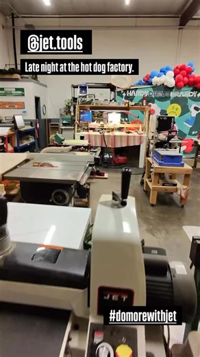 @handydandy_brandy runs a hot dog factory in California 🌭 This time of year she gets absolutely overwhelmed and has a hard time keeping up with the demand for her products (good problem to have right?) Sick of sanding each frank by hand, she stepped up her game to conquer 2 dogs at once with the extremely powerful JWDS-2550 #jetdrumsander 💪 Go smash that follow button and see how working smarter and not harder was possible when Brandy decided to #domorewithjet 😎 #jettools #jetwoodworking | JE