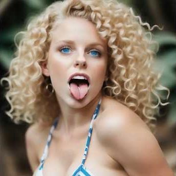 🌊👙 Curly Blonde Beauty Girl Open Mouth Tongue Out Teasing | Bikini Model Slideshow 😛✨ Sunny Beach
