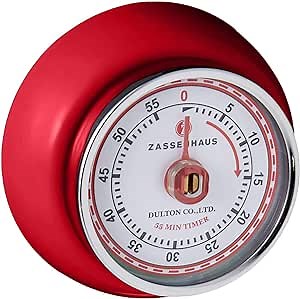 Zassenhaus Magnetic Retro Kitchen Timer, Classic Mechanical Cooking Timer (Red), 2.75-Inch