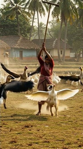 Indian Farmer Smashes Wolf to Save Goose in Shocking Village Rescue