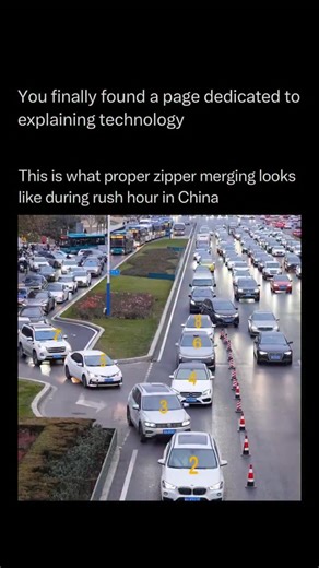 Technology Explained on Instagram: "Follow @explaining.tech to learn everything about technology one post at a time 🧠⚙️ While it might look like a chaotic dance to the untrained eye, “zipper merging” during rush hour in major Chinese cities like Shenzhen and Beijing is a high-efficiency traffic maneuver enforced by both social engineering and advanced hardware. The concept of the Zipper Merge (or “merge in turn”) is based on the mechanical teeth of a zipper: instead of everyone piling in
