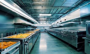 Explore a spacious commercial kitchen demonstrating advanced culinary technology and efficient design