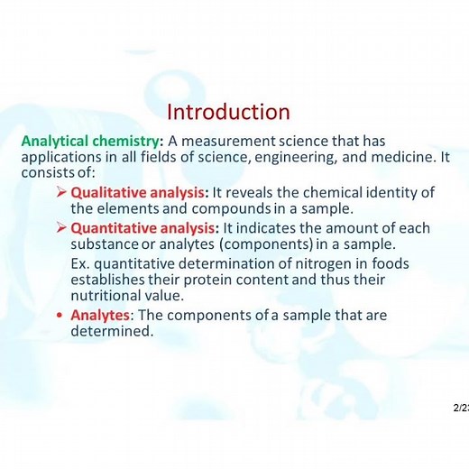 Introduction to the Analytical CHEMISTRY