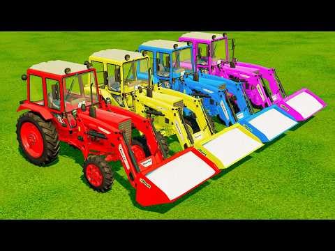 TRANSPORTING SMALL TRACTORS vs GIANT TRUCKS with BACKHOE LOADER ! Color Work | Farming Simulator 22