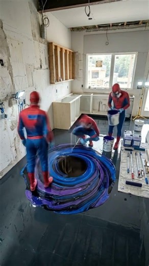 🕷️ Spider-Man Turns Floor Into Space Portal 🌌#shorts