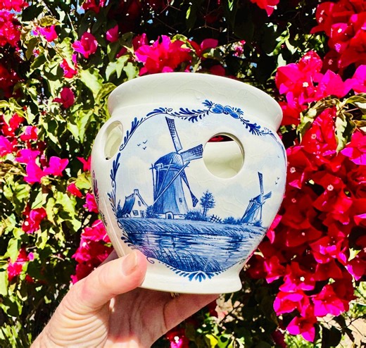 Hand-painted BLUE DELFT Pottery Planter for Crocus/other Bulbs: Windmills, Sailboats ~ Made in Holland - Etsy