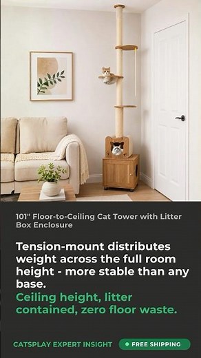 101" Floor-to-Ceiling Cat Tower with Litter Box Enclosure — Expert Insight | CatsPlay