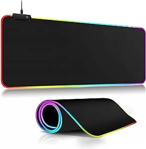 RGB Gaming Mouse Pad, LED Mouse Mat, Non-Slip Rubber Base Desk Mat Computer PC Keyboard Pad