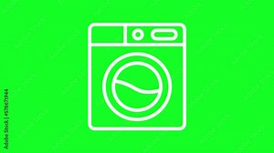 Animated laundry white line icon. Smart washing machine. Appliance. Loop HD video with chroma key, alpha channel on transparent background, black solid background. Outline motion graphic animation