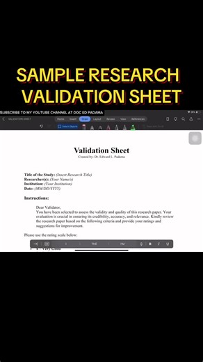 Sample Research Validation Sheet Overview