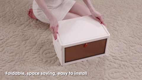 Sweetcrispy 3 Tier Stackable Plastic Storage Boxes with Lid - 23QT Foldable Organizers and Storage with Magnetic Doors & Lockable Wheels, Collapsible Storage Bins for Living Room, Office, Dorm