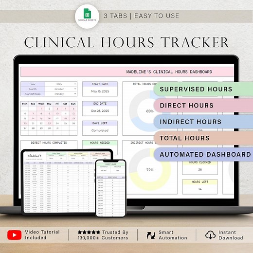 Clinical Hours Tracker Spreadsheet Supervision Log Social Workers Template Nursing School Licensure Therapy Time Tracking Google Sheet - Etsy