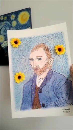 Retrato de Van Gogh, técnica mixta : Tizas pastel, crayolas y lapices de colores 💙🎨 #painting