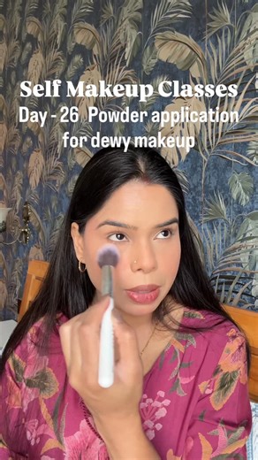 Shalu | Makeup on Instagram: "Day 26: Powder Application for Dewy Makeup Set only where you get oily — under eyes, T-zone. Leave the high points glowing so the skin looks fresh, not flat. . Powder for dewy makeup, light powder application, glowing base, set makeup naturally, dewy finish tips, dewy makeup , powder application, powder setting . #selfmakeupclass #makeupclasses #dewymakeup #powdersetting #fyp"