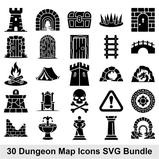 30 Dungeon Map Icons SVG Bundle, RPG Castle Treasure Quest Symbols for Cricut, Fantasy Battle Map Designs - Etsy
