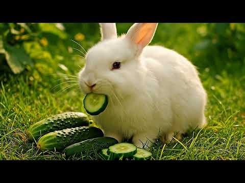 Cute Bunny Eating Cucumber | Relaxing Rabbit ASMR 🥒🐰