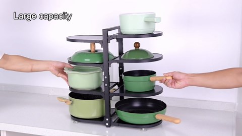 Pots and Pans Organizer for Cabinet, 8 Tier 21” Adjustable Cabinet Pan Organizer Rack Heavy Duty Pot Rack for Kitchen Storage, Snap-on Pot Pan Organizer with Panels for Stockpot and Steamer (Square)