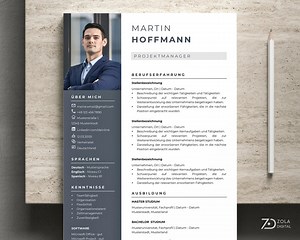 Bewerbung Vorlage mit Lebenslauf und Anschreiben. Bewerbungsvorlagen in Blau mit Bild für MS Word auf Deutsch - Etsy.de