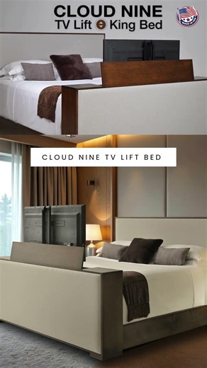 Our Cloud Nine TV Lift Bed. #madeinusa #transformyourhome #tvcabinet #amishfurniture #upholstery