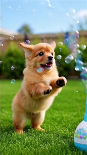 Puppy Discovers Bubble Machine! 😂 The Ending Is Priceless! #shorts #cute #cuteanimals #cutepuppy