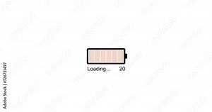 Loader animation. 4k resolution. Black battery indicator loading animation isolated on white background. Loading bar for one hundred percent. Changing from red to green