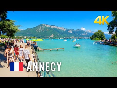 Annecy France, picturesque lake side walking tour, most beautiful town in France 4K