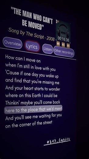 Lyrics_The Man Who Can't Be Moved🎧🎶🎼 Song by The Script · 2008🥰 #lyrics #music #songlyrics #theman