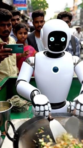 This Robot Is Cooking Street Food in Traffic | AI Future #AI #Robots #FutureTech #shortsfeed