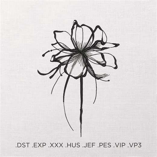 Black Flower Machine Embroidery Design, Minimalist Floral Line Art Embroidery File, Ink Sketch Flower Pattern, 8 Sizes - Etsy